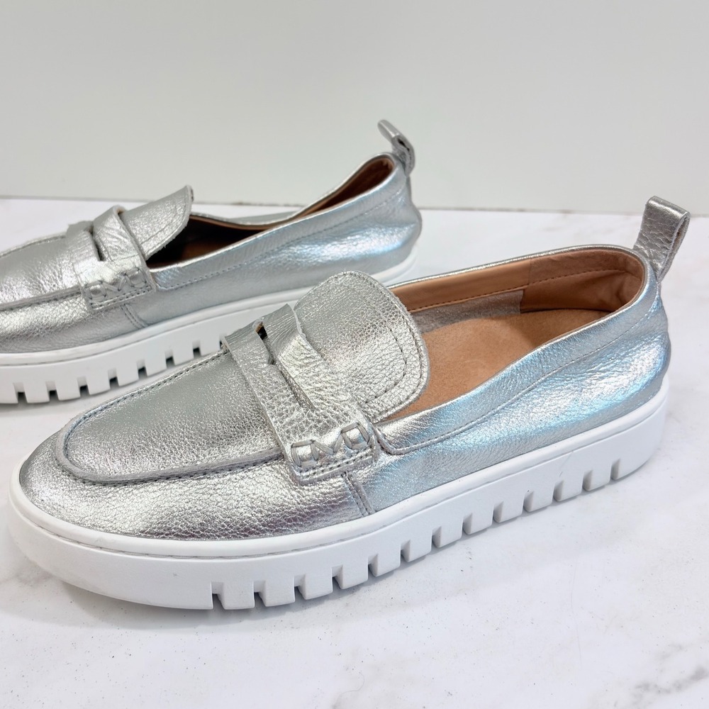 Futuristic Preppy Uptown Loafer Metallic Silver Lug Sole Vionic Women